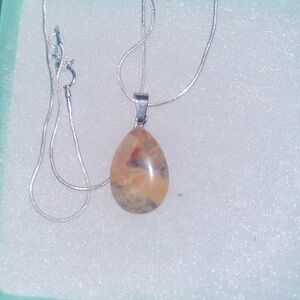 Boho hippie agate natural crystal silver 16” necklace